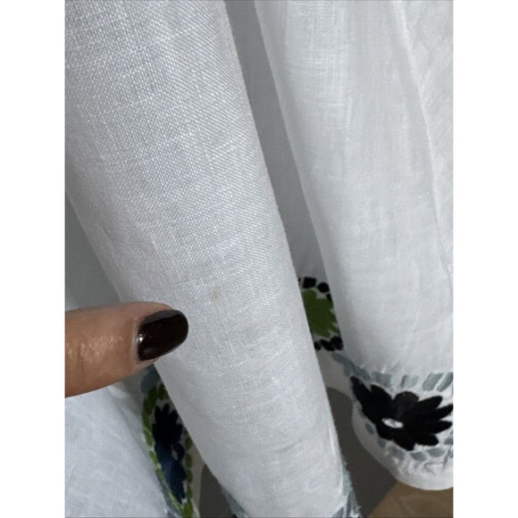 Diane Von Furstenberg  Size Large Y2K White 100% Linen Embroidered Halter Dress - Picture 5 of 14